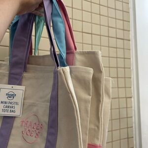 Mini Pastel Canvas Tote Bag - Cream and Pastel Colors